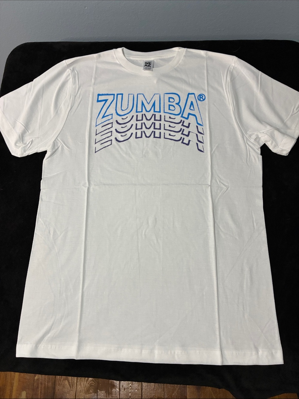 Zumba Fitness White Tee with Blue Logo